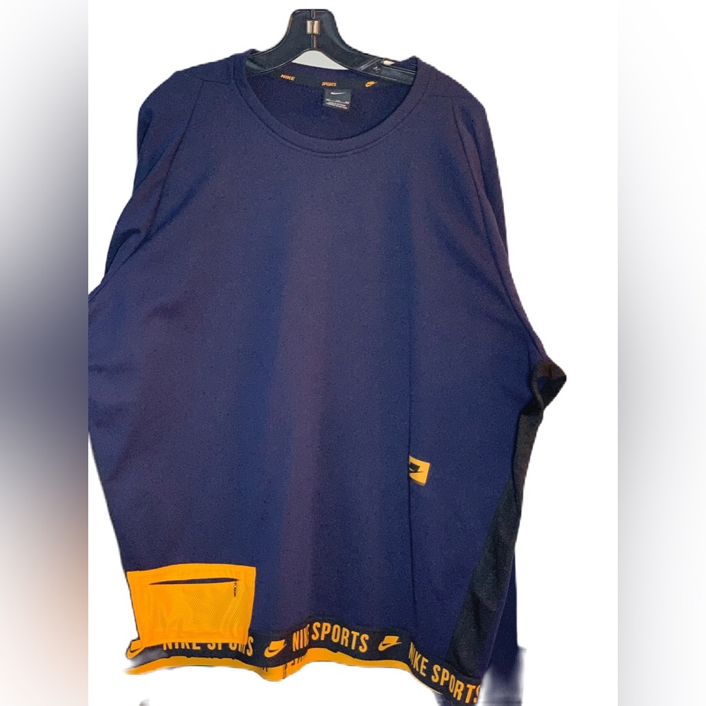 Nike Therma Fleece Pull Over SZ XXL. Men’s. Navy, Yellow,Green.Zipper pocket.EC.